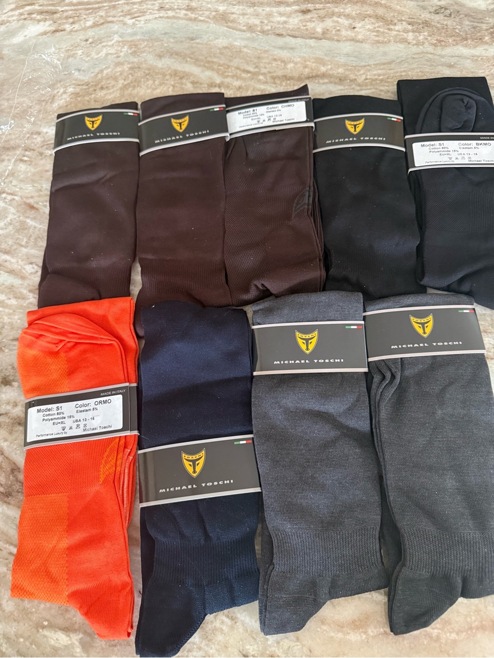 9 pairs of Toschi Men's Dress Socks -Assorted (Black, Brown, Navy, Gray, Orange)
